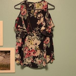 Cold Shoulder Flower Top w/ jewelry